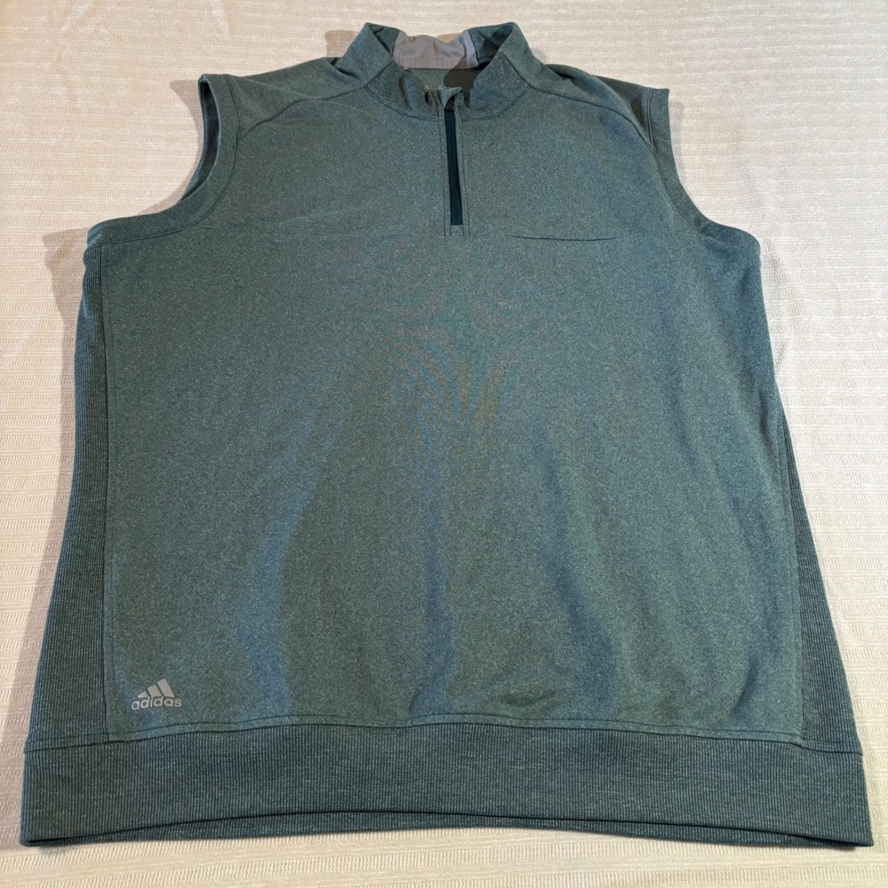 Adidas Golf Mens XL Quarter Zip Vest Heather Green BC2512 Sleeveless Pullover